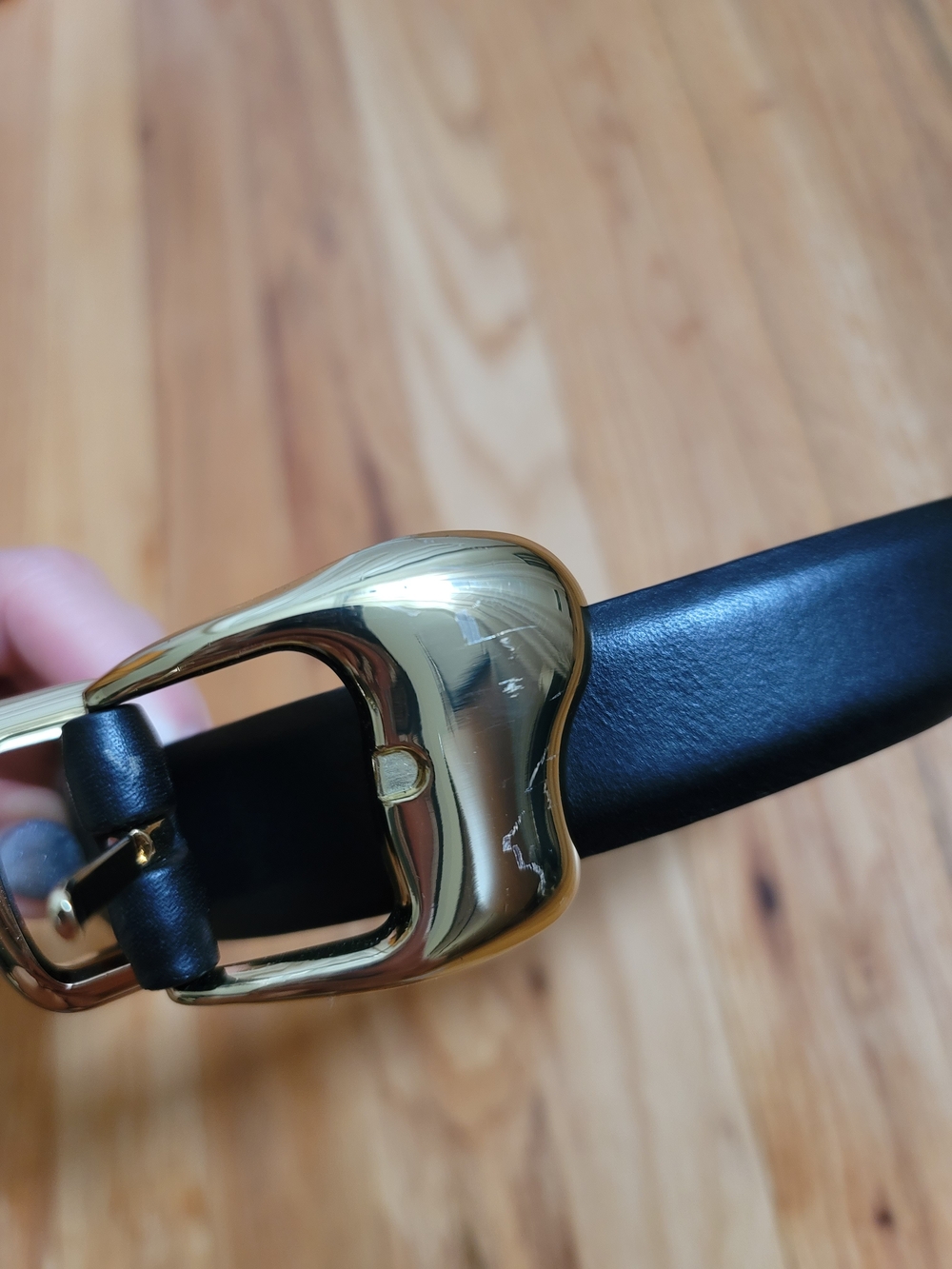 Madewell Sculpted Wavy-Buckle Belt Black Leather Gold Size S Pre-owned - Picture 2 of 10